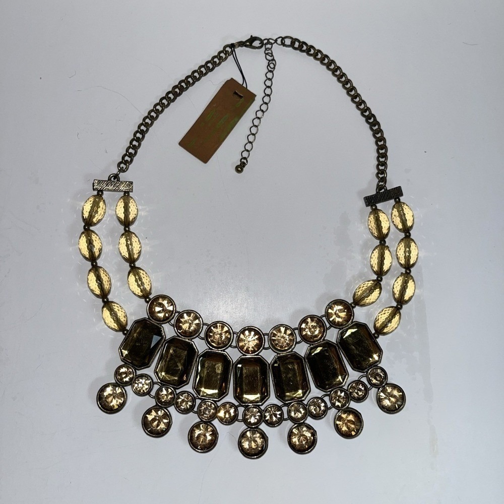 Statement Necklace Faceted Beads Chunky Gems Bib Chain Fashion Jewelry Gold Tone